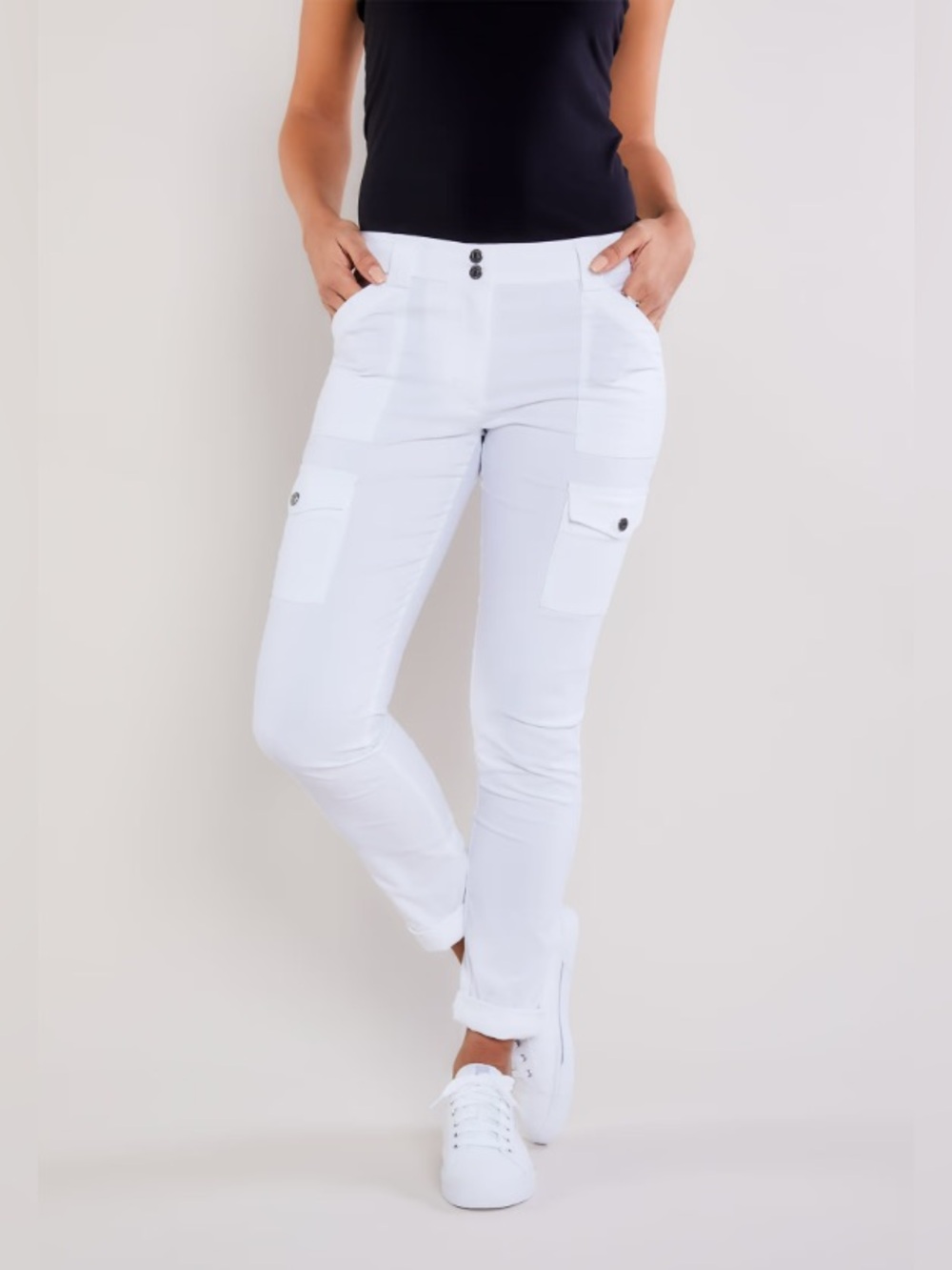 Anatomie Kate Skinny Cargo Pants White Silver Medium Italy
